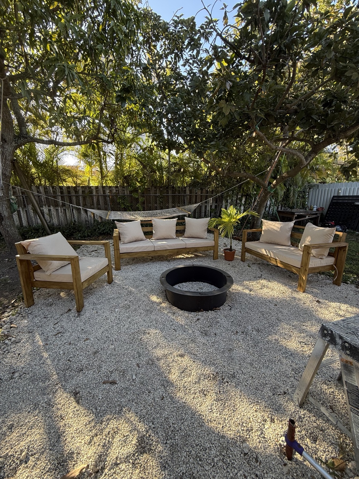 Axis seating in a shaded garden