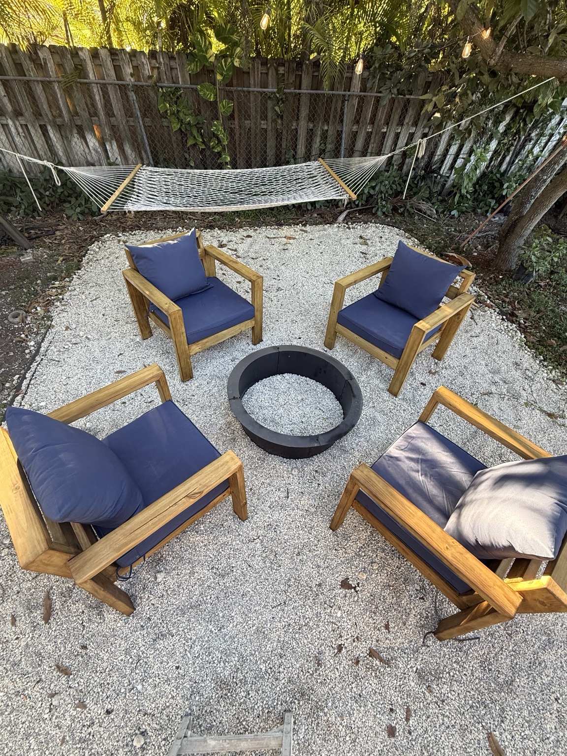 Axis chairs styled with blue cushions