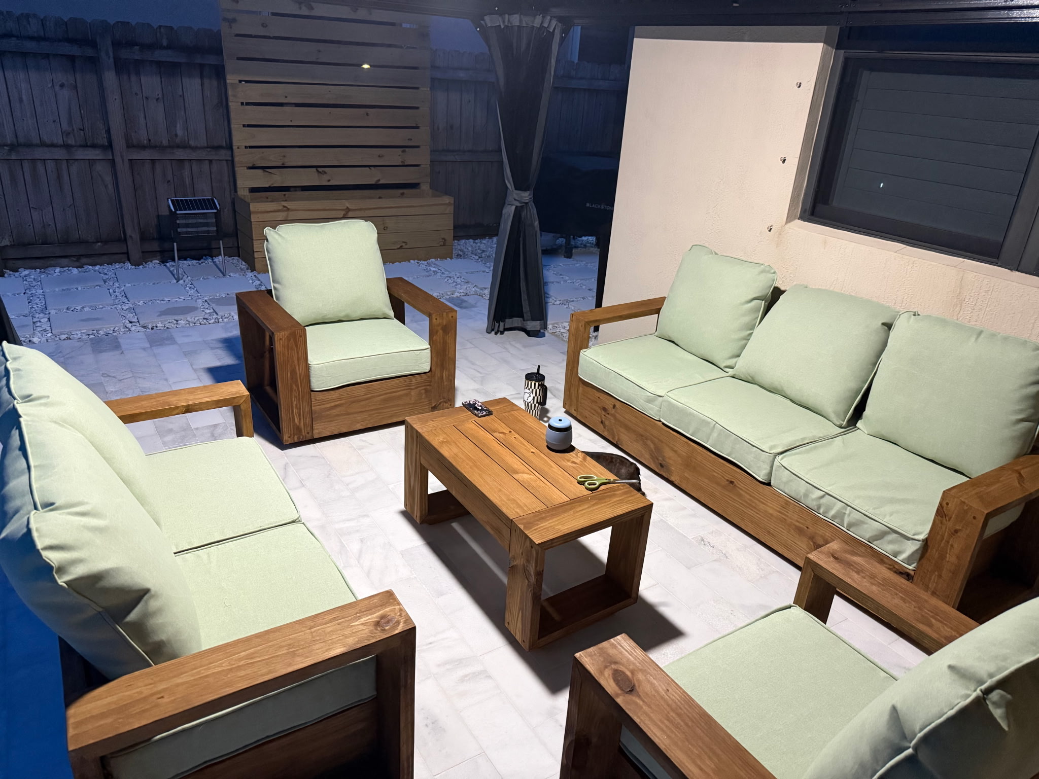 Core furniture on the patio in the evening