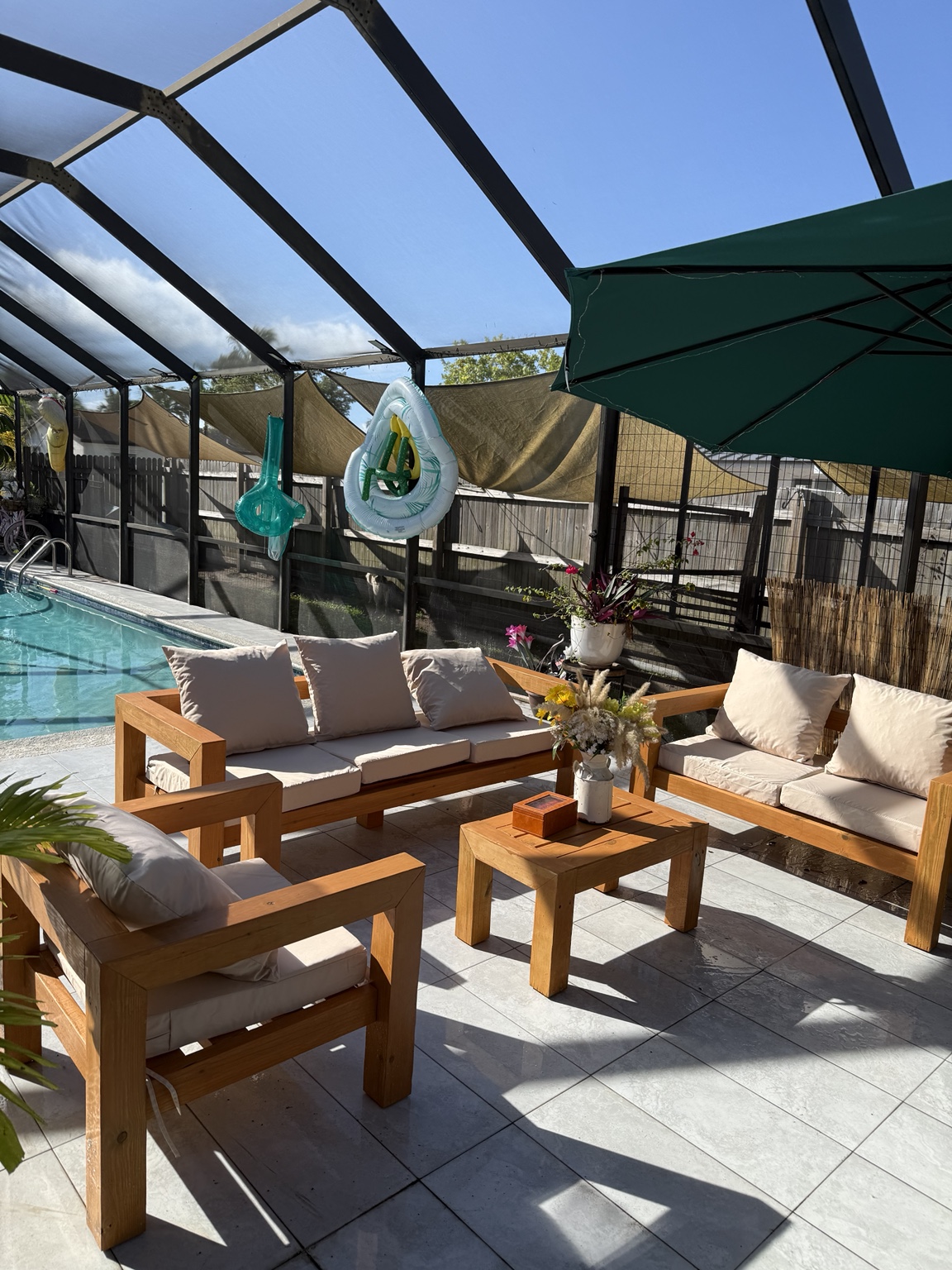 Cube beside the pool — real customer delivery
