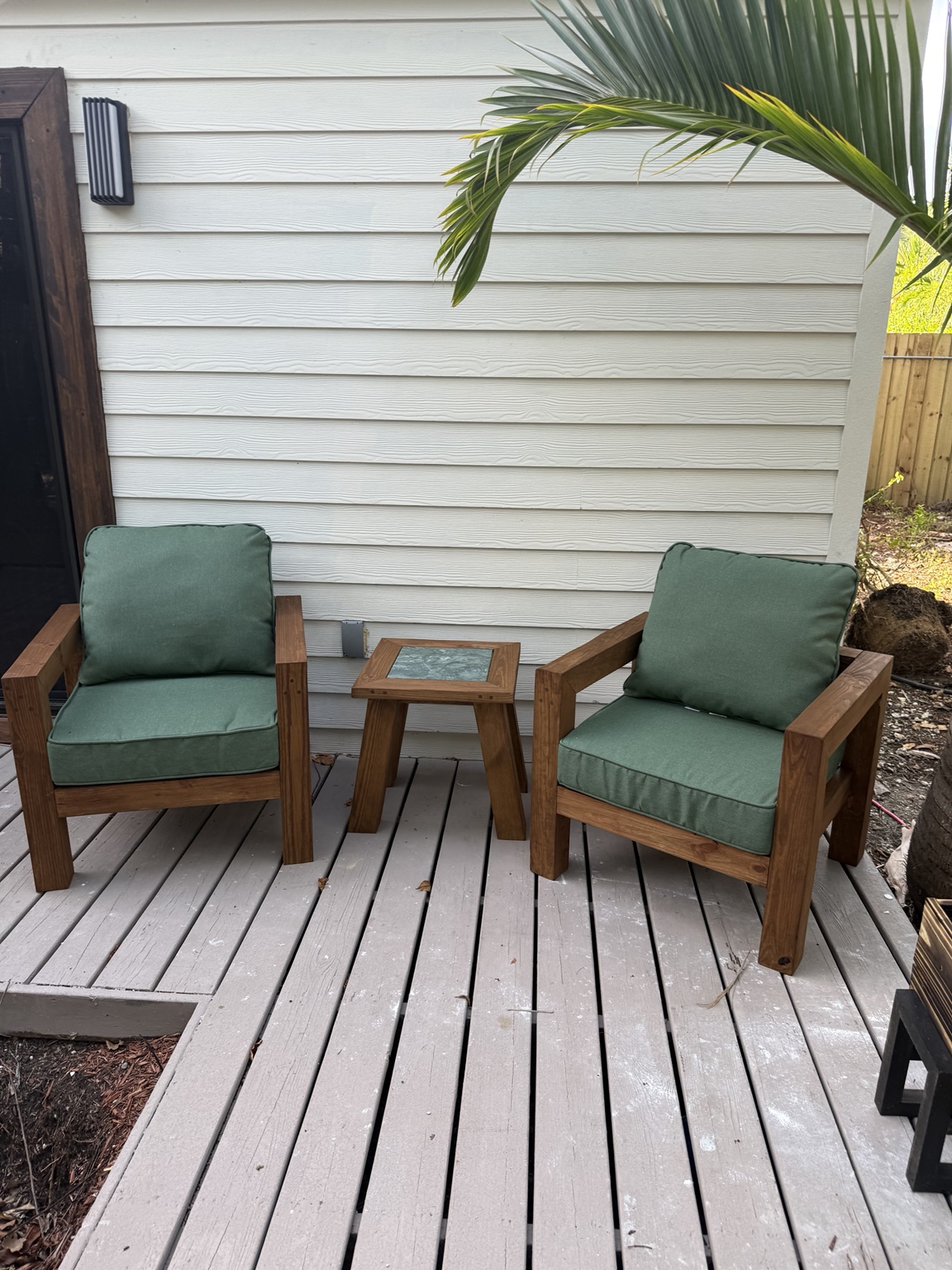 Cube chairs on a small deck — real customer delivery
